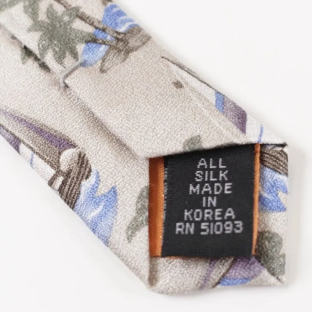 Tango Sand Beige Geometric‎ Novelty Island Sailboat Print Silk Tie